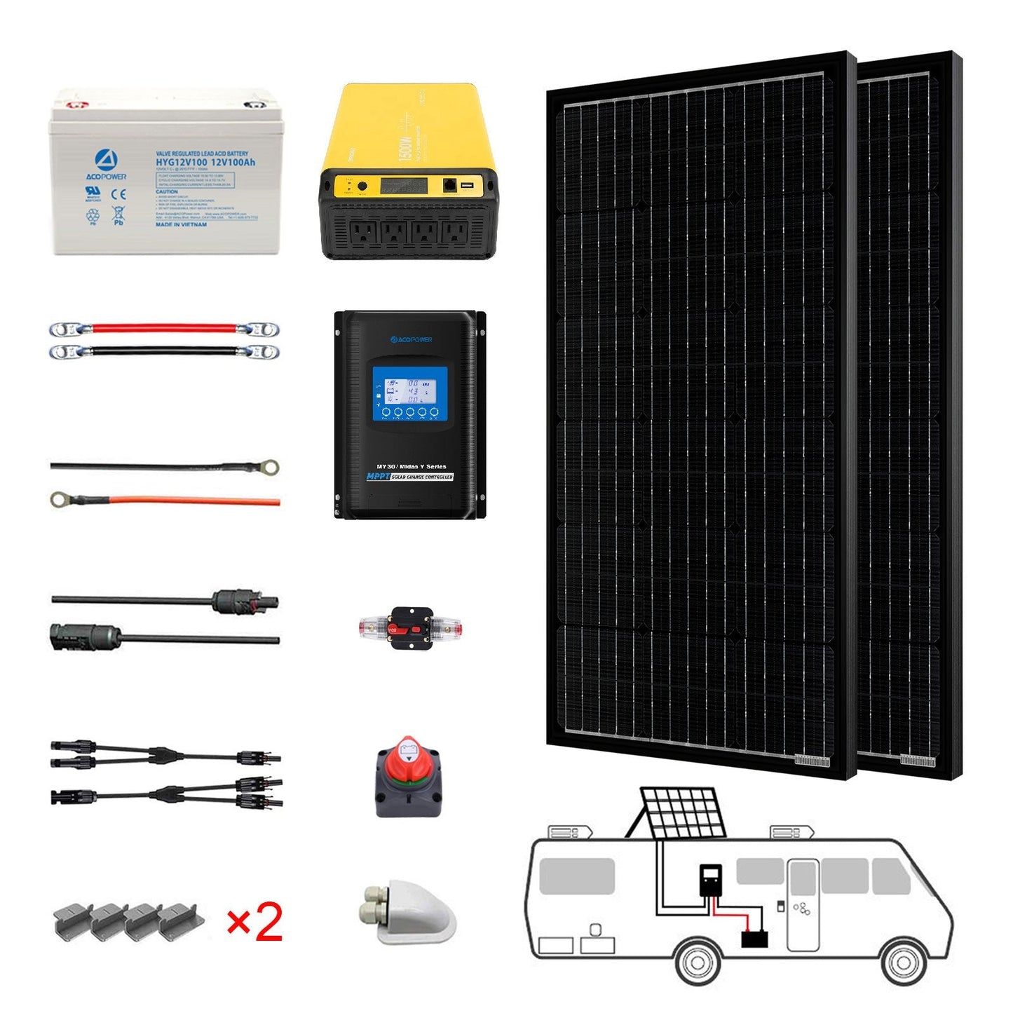 ACOPOWER 200W Mono Black RV Solar System
