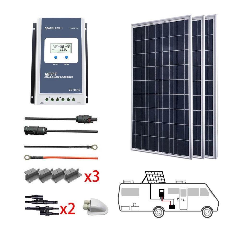 ACOPOWER 300W 12V Poly Solar RV Kits, 30A MPPT Charge Controller