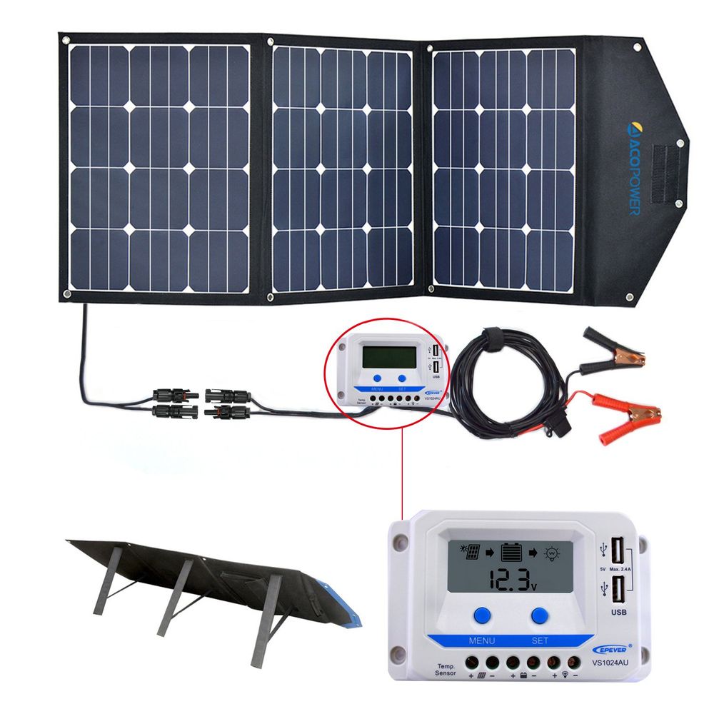 ACOPOWER LTK 120W Foldable Solar Kit Suitcase with 10A Charge Controller