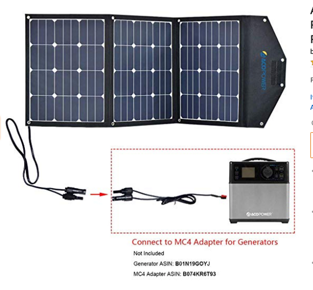 ACOPOWER LTK 105W Foldable Solar Panel Kit, w/ 10A Charge Controller