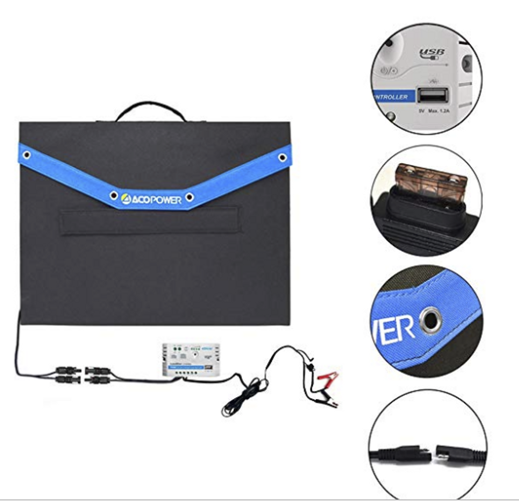 ACOPOWER LTK 105W Foldable Solar Panel Kit, w/ 10A Charge Controller