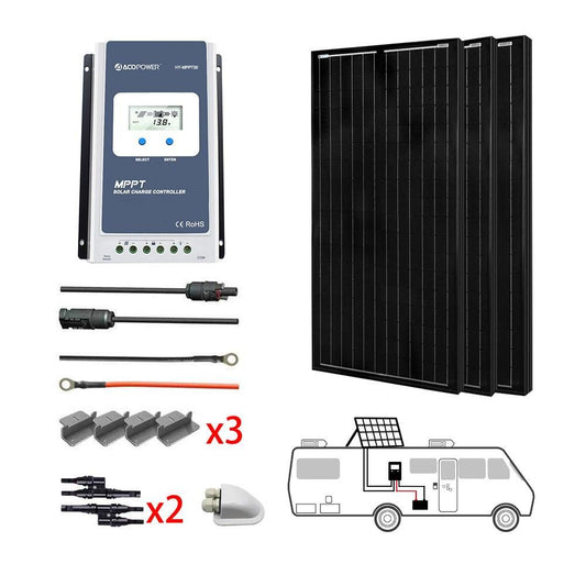 ACOPOWER 300W All Black Mono Solar RV Kit with 30A MPPT Charge Controller